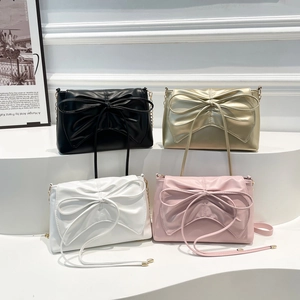 Sweet bow-knot crossbody bags in black gold white and pink with chain straps