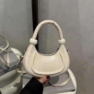 Sac à Main Demi-Lune Rétro pour Femme Design de Niche en Cuir PU Sac à Bandoulière Avec Inscription Fashion Sac Besace pour Navette