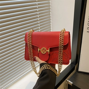 Sac à Bandoulière Vintage Gaufré Floral pour Femmes Mode Cuir PU Chaîne Sac à Bandoulière Urbain Simple Petit Sac Carré