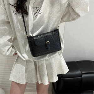 Women Vintage PU Leather Woven Texture Small Square Bag Retro Crocodile Pattern Crossbody Shoulder Bag All Match Style