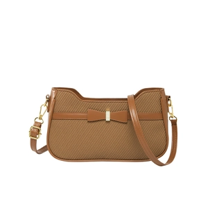 Sac sous le bras tissé marron minimaliste avec nœud en cuir et bandoulière