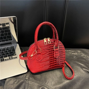 Borsa a Conchiglia da Donna alla Moda Motivo Coccodrillo in Pelle PU Piccola Borsa a Tracolla a Mano con Doppia Cerniera