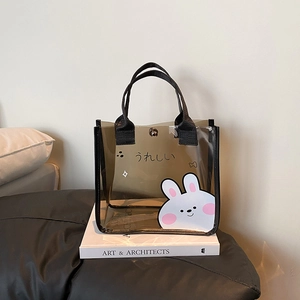 Borsa Tote Trasparente in PVC Casual da Donna Con Stampa Animalier a Cartoni Animati Borsa Impermeabile per Shopping Spiaggia