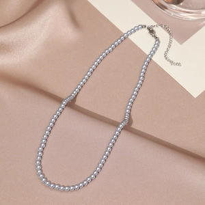 Elegant light blue pearl necklace with adjustable silver metal lobster clasp and chain