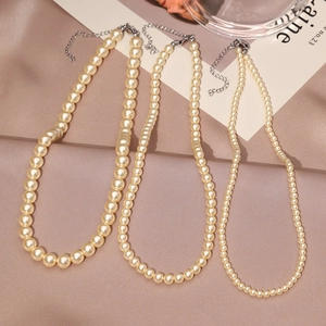 Three sizes of elegant pearl necklaces with adjustable silver lobster clasps for women