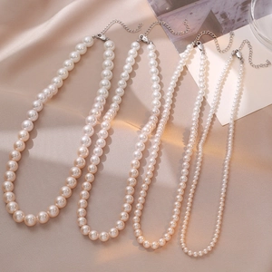 Collier De Künstliche Perles Élégant Dégradé Rose Blanc Chaîne En Acier Inoxydable Style Français Bijoux De Mode Pour Femmes