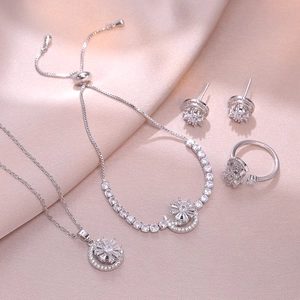 Collana Orecchini Anello Bracciale Fiore Stella Luna Rotante In Acciaio Inossidabile Per Donne Accessori Gioielli Eleganti