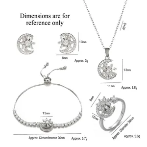 Set gioielli celesti con collana, bracciale, anello e orecchini con luna e stelle in zircone