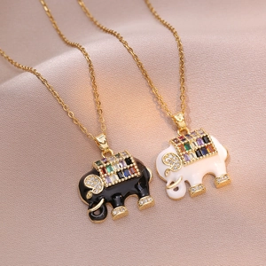 Elefant Anhänger Halskette Titanstahl Und Kupfer Bunte Zirkonia Emaille Tier Charm Schmuck Für Damen
