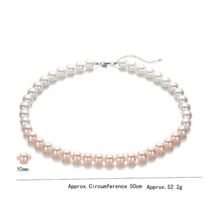 Collier de perles dégradé rose et blanc, perles 10mm avec fermoir en argent