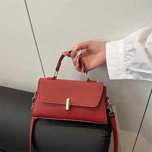 Minimalist PU Leather Handbag For Women Chic Small Square Crossbody Bag With Golden Metal Lock And Top Handle Casual