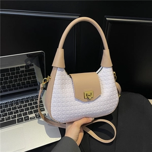 Woven PU Leather Hobo Shoulder Bag For Women French Crescent Underarm Handbag With Gold Lock And Adjustable Strap Retro