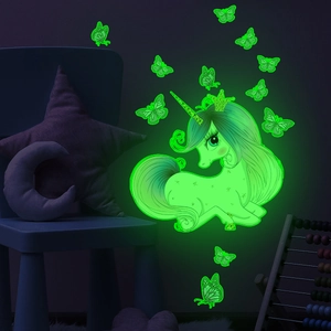 Glow In The Dark Wall Stickers Luminous PVC Unicorn Butterfly Decals For Kids Bedroom Nursery Cartoon Decoration