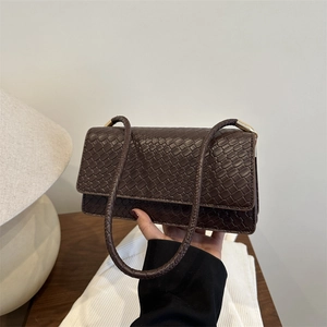 Women Woven Square Shoulder Bag PU Leather Diamond Texture Underarm Bag Solid Color Minimalist Fashion Handbag