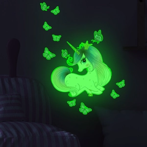 Glow in the dark unicorn and butterfly wall stickers for kids bedroom decor