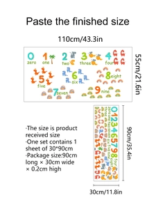 Detail of dinosaur number wall decals with dimension labels and product layout