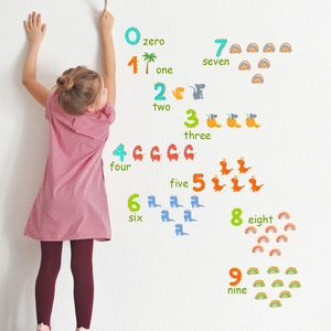Cartoon Dinosaur Educational Numbers English Words Wall Stickers PVC Removable Decals For Kids Nursery Playroom Decor