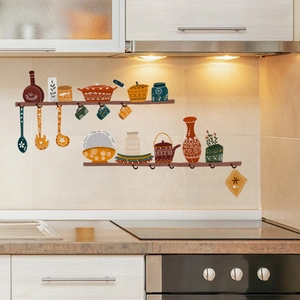 Nordic Retro Kitchen Wall Stickers Removable PVC Self Adhesive Cookware Pattern Decals For Dining Room Home Decoration
