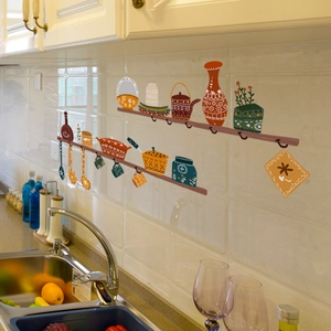 Nordic vintage kitchen wall decals featuring jars and bottles on a kitchen backsplash