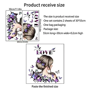 Autocollants muraux papillon Love pour chambre avec dimensions et détails de mise en page