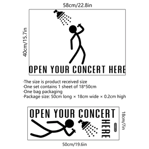 Sticker mural imperméable Stickman avec slogan Open Your Concert Here pour déco de douche