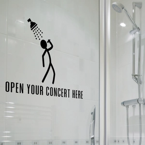 Sticker mural bonhomme chantant sous la douche avec texte Open Your Concert Here décor