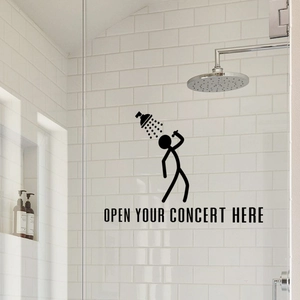 Détail du sticker mural bonhomme chantant avec texte Open Your Concert Here de bain