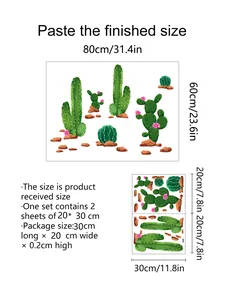 Size specifications for cactus wall stickers showing finished and received product dimensions