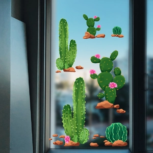 Waterproof PVC cactus wall stickers and succulent window decals for home interior decor