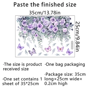 Purple rose and butterfly wall stickers for bathroom decor, dimensions 35x25cm