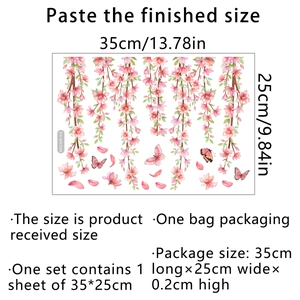 Detailed size specifications for pink floral and butterfly wall decals measuring 35x25cm