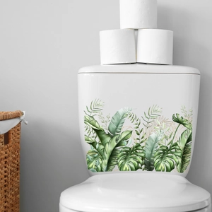Tropical plant wall sticker with monstera leaves and gold lines for bathroom decor