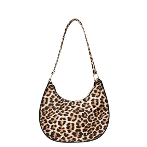 Stylish leopard print crescent moon hobo bag with gold hardware and shoulder strap