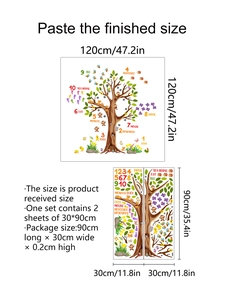 Detailed sheet layout of educational animal tree wall stickers with numbers for kids