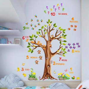 Detailed wall sticker featuring numbers 1 to 10 with cartoon forest animals for kids