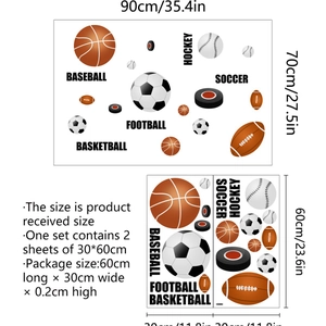 Self-adhesive sports balls wall decals featuring soccer and basketball for room decor