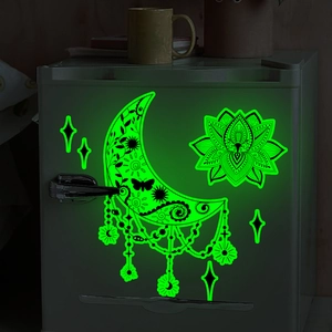 Luminous moon mandala lotus wall stickers glowing in dark for home decor