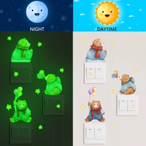 Luminous bear and stars wall stickers for light switches in night and day view