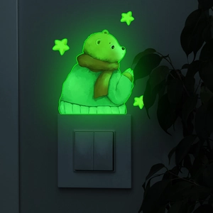 Luminous cartoon bear and stars wall stickers for home light switch decoration