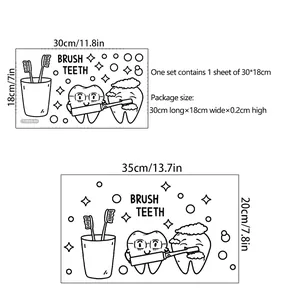 Self-adhesive toothbrush and teeth wall sticker size chart showing layout dimensions