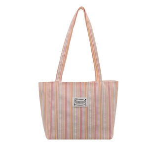 Spacious tote bag with colorful vertical stripes and dual handles for daily use