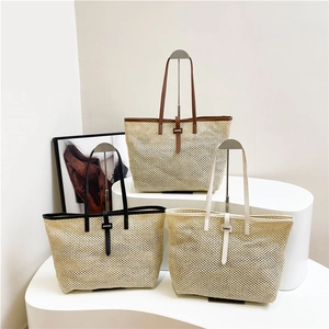 Large capacity straw woven tote bags in brown black and beige for women vacation