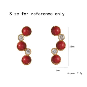 Vintage red zircon dangle earrings in gold-tone metal with 22mm height and 6mm width