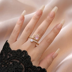 Élégante Bague Ouverte Tulipe en Zircon Alliage Plaqué Or Rose Fleur Bague Réglable pour Femmes Bijoux