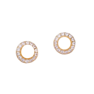 Retro golden hoop earrings with freshwater pearls and sparkling zircons in a floral design