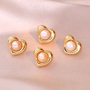Heart Natural Freshwater Pearl Earrings Copper With Silver Earring Post Vintage Sweet Style Jewelry Women