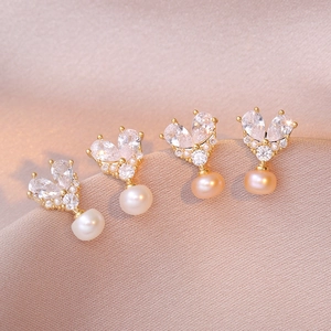 Vintage Heart Freshwater Pearl Drop Earrings Copper Zirconia Inlaid Elegant Fashion Jewelry For Women