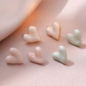 Heart Stud Earrings Copper Enamel Colorful Pink Green White Small Fresh Jewelry With Silver Earring Post Fashion Women