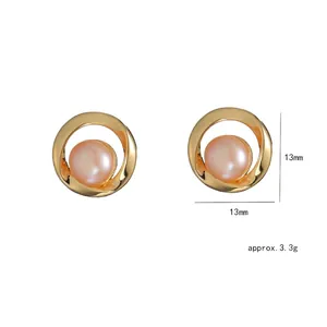 Boucles d'oreilles vintage fleurs en or avec perles d'eau douce roses naturelles