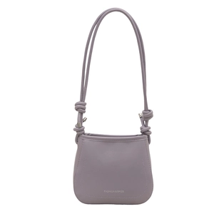 Lavender minimalist underarm shoulder bag with knotted strap and printed fashion logo